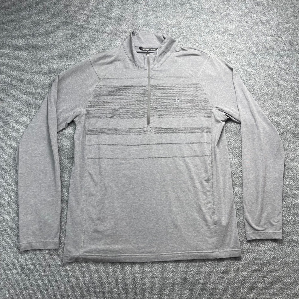 TravisMathew Mens Large Grey Heathered Quarter Zip Pullover Golf Mock Neck L